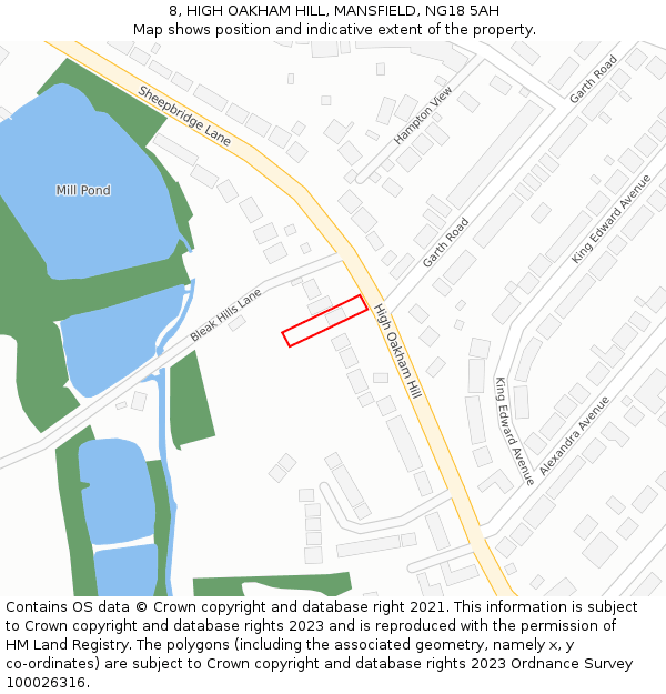 8, HIGH OAKHAM HILL, MANSFIELD, NG18 5AH: Location map and indicative extent of plot