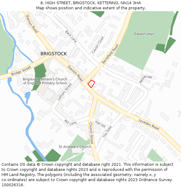 8, HIGH STREET, BRIGSTOCK, KETTERING, NN14 3HA: Location map and indicative extent of plot