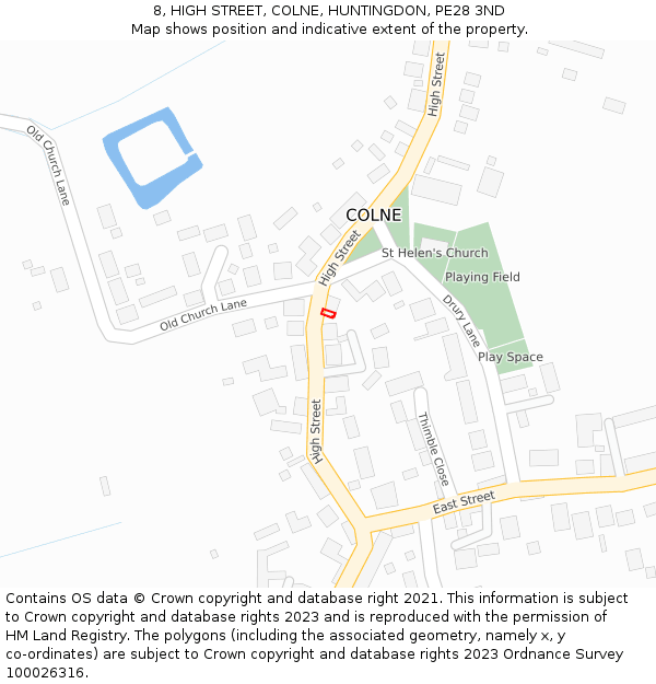 8, HIGH STREET, COLNE, HUNTINGDON, PE28 3ND: Location map and indicative extent of plot