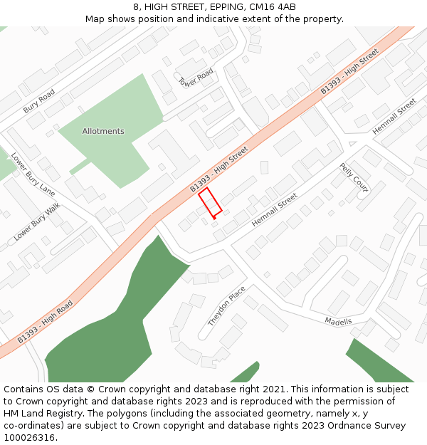 8, HIGH STREET, EPPING, CM16 4AB: Location map and indicative extent of plot
