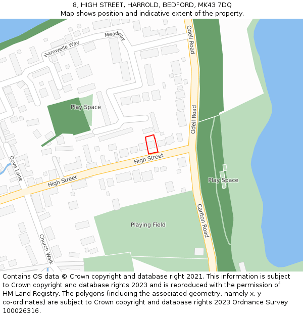 8, HIGH STREET, HARROLD, BEDFORD, MK43 7DQ: Location map and indicative extent of plot