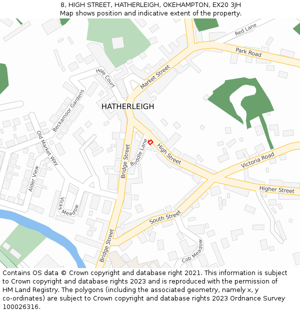 8, HIGH STREET, HATHERLEIGH, OKEHAMPTON, EX20 3JH: Location map and indicative extent of plot