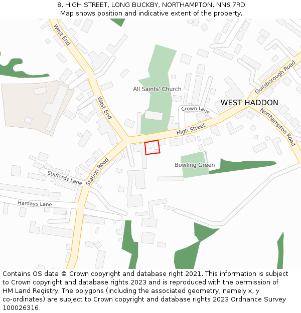 8, HIGH STREET, LONG BUCKBY, NORTHAMPTON, NN6 7RD: Location map and indicative extent of plot