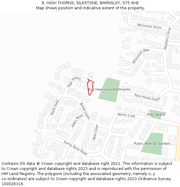 8, HIGH THORNS, SILKSTONE, BARNSLEY, S75 4HE: Location map and indicative extent of plot