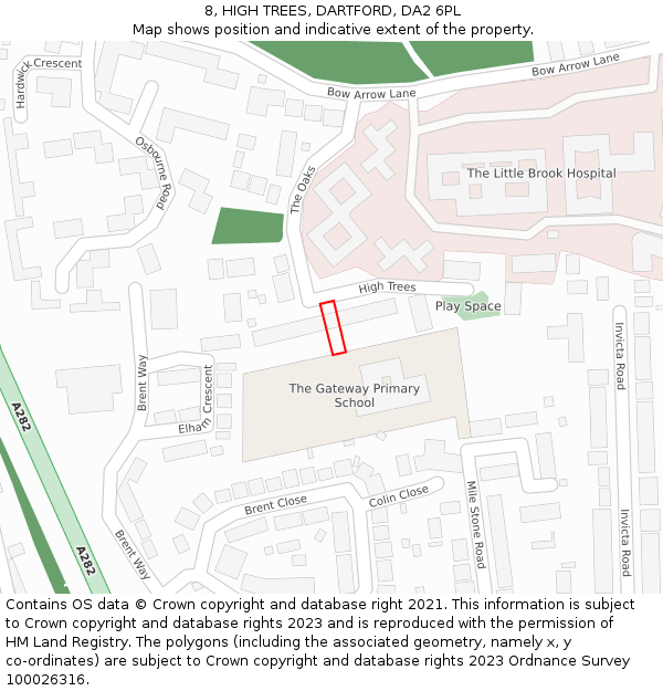 8, HIGH TREES, DARTFORD, DA2 6PL: Location map and indicative extent of plot