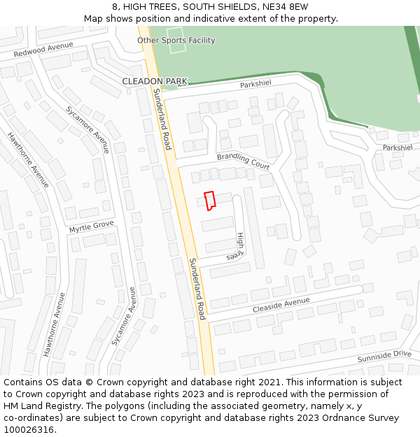 8, HIGH TREES, SOUTH SHIELDS, NE34 8EW: Location map and indicative extent of plot