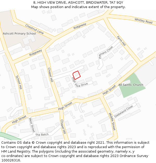 8, HIGH VIEW DRIVE, ASHCOTT, BRIDGWATER, TA7 9QY: Location map and indicative extent of plot