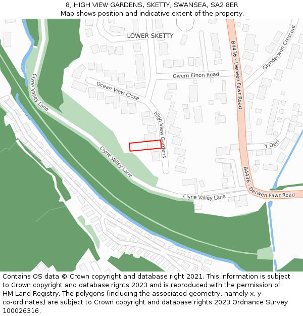 8, HIGH VIEW GARDENS, SKETTY, SWANSEA, SA2 8ER: Location map and indicative extent of plot