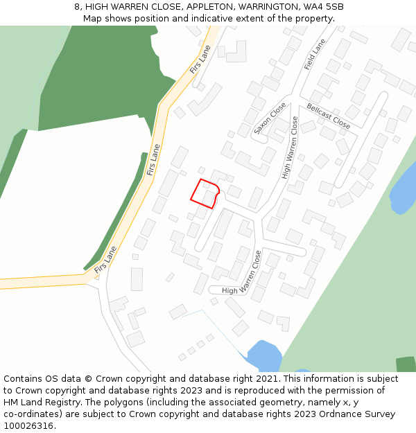 8, HIGH WARREN CLOSE, APPLETON, WARRINGTON, WA4 5SB: Location map and indicative extent of plot