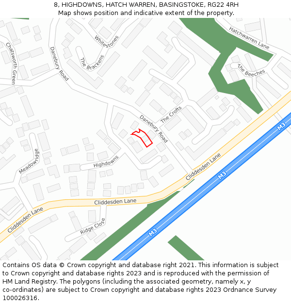 8, HIGHDOWNS, HATCH WARREN, BASINGSTOKE, RG22 4RH: Location map and indicative extent of plot