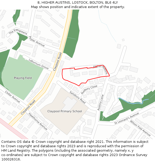 8, HIGHER AUSTINS, LOSTOCK, BOLTON, BL6 4LY: Location map and indicative extent of plot