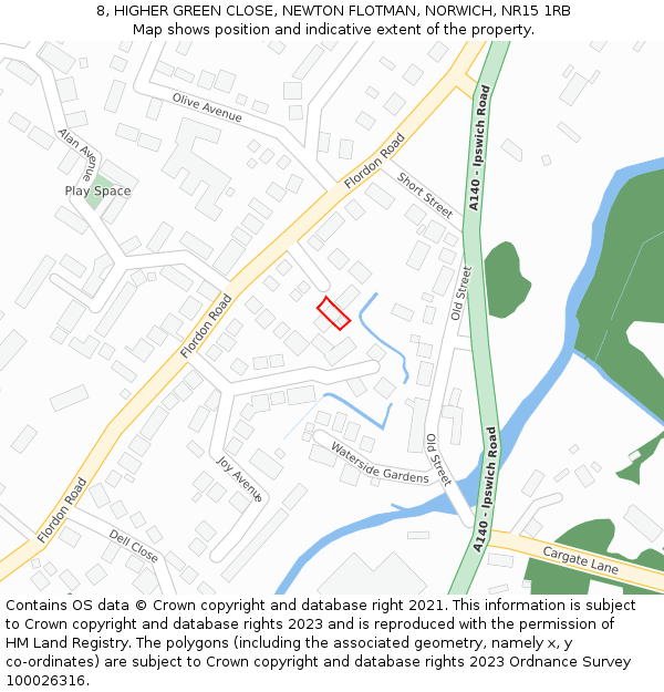 8, HIGHER GREEN CLOSE, NEWTON FLOTMAN, NORWICH, NR15 1RB: Location map and indicative extent of plot