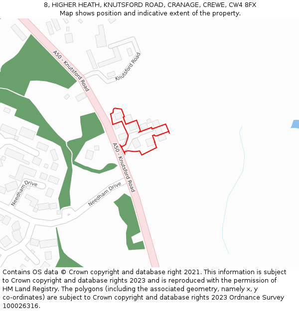 8, HIGHER HEATH, KNUTSFORD ROAD, CRANAGE, CREWE, CW4 8FX: Location map and indicative extent of plot