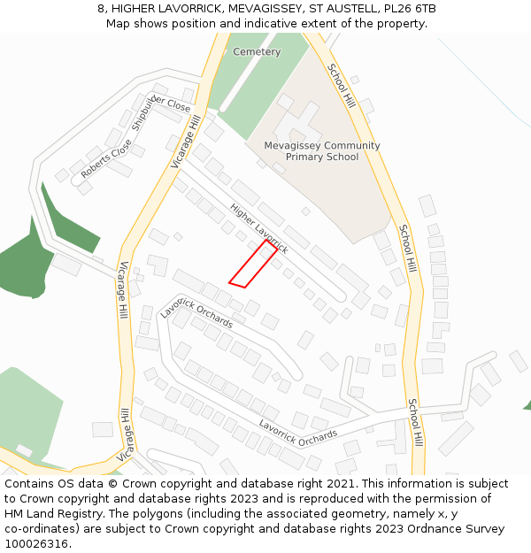 8, HIGHER LAVORRICK, MEVAGISSEY, ST AUSTELL, PL26 6TB: Location map and indicative extent of plot