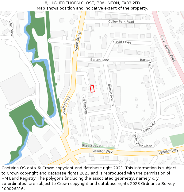 8, HIGHER THORN CLOSE, BRAUNTON, EX33 2FD: Location map and indicative extent of plot