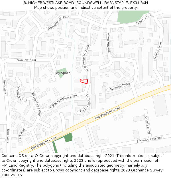 8, HIGHER WESTLAKE ROAD, ROUNDSWELL, BARNSTAPLE, EX31 3XN: Location map and indicative extent of plot
