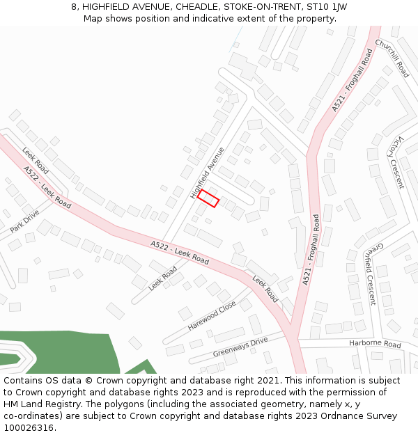 8, HIGHFIELD AVENUE, CHEADLE, STOKE-ON-TRENT, ST10 1JW: Location map and indicative extent of plot