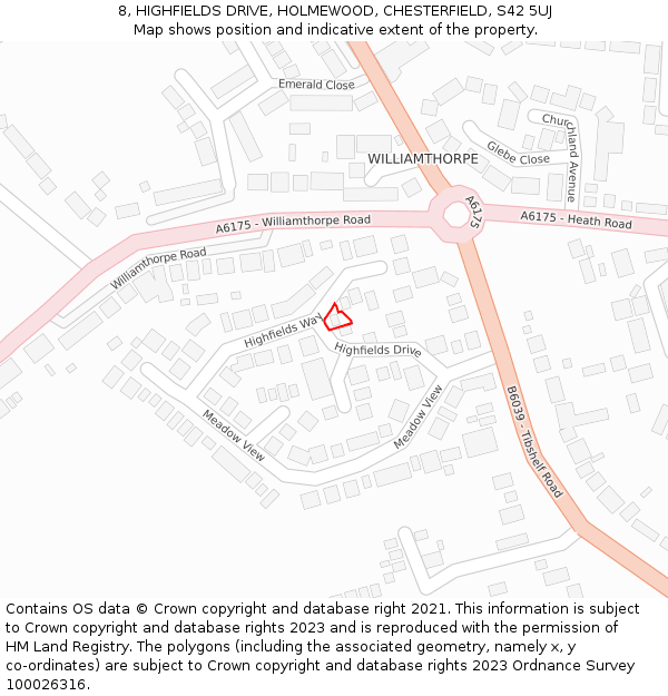 8, HIGHFIELDS DRIVE, HOLMEWOOD, CHESTERFIELD, S42 5UJ: Location map and indicative extent of plot