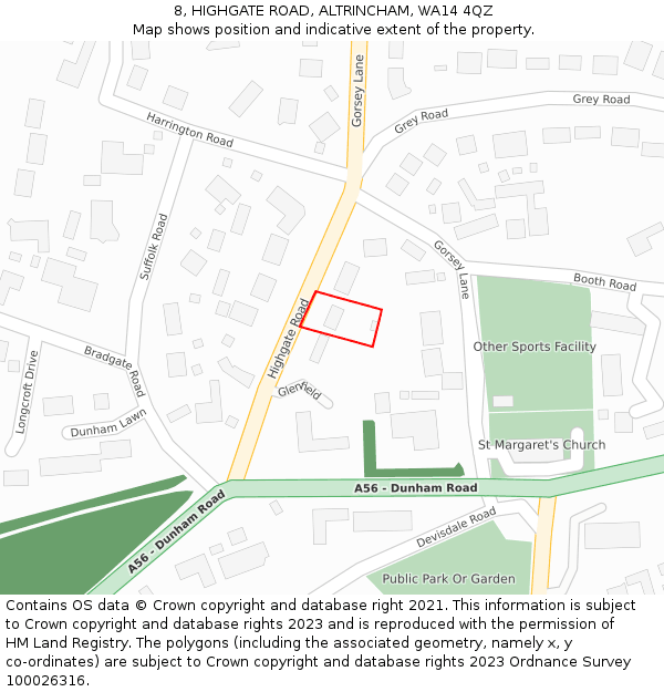 8, HIGHGATE ROAD, ALTRINCHAM, WA14 4QZ: Location map and indicative extent of plot