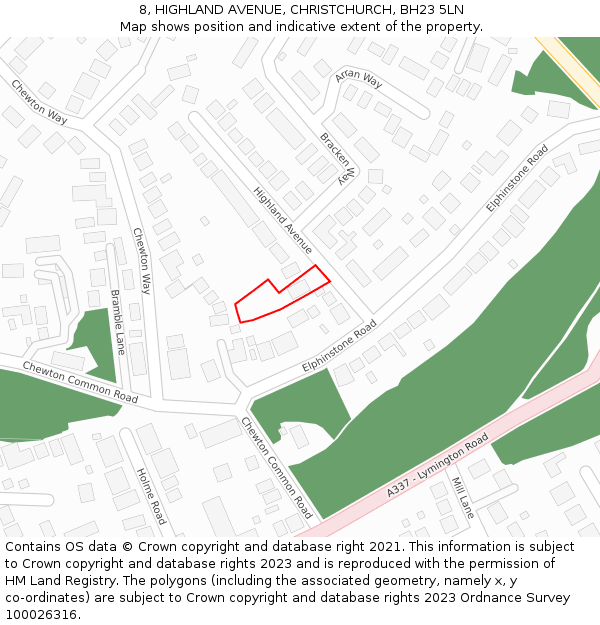 8, HIGHLAND AVENUE, CHRISTCHURCH, BH23 5LN: Location map and indicative extent of plot