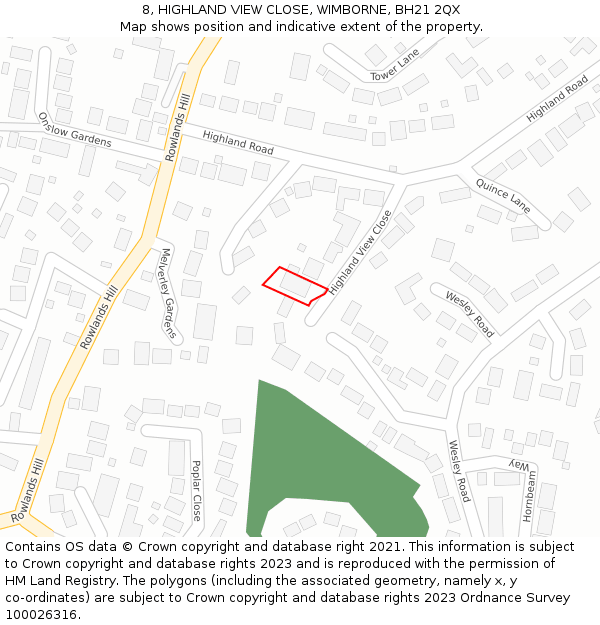 8, HIGHLAND VIEW CLOSE, WIMBORNE, BH21 2QX: Location map and indicative extent of plot