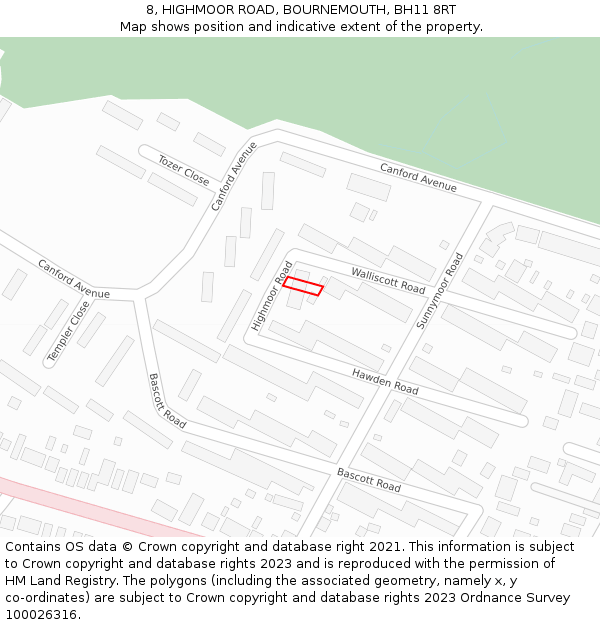 8, HIGHMOOR ROAD, BOURNEMOUTH, BH11 8RT: Location map and indicative extent of plot