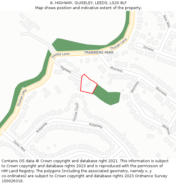 8, HIGHWAY, GUISELEY, LEEDS, LS20 8LF: Location map and indicative extent of plot