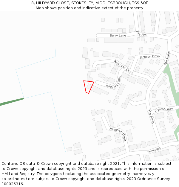 8, HILDYARD CLOSE, STOKESLEY, MIDDLESBROUGH, TS9 5QE: Location map and indicative extent of plot