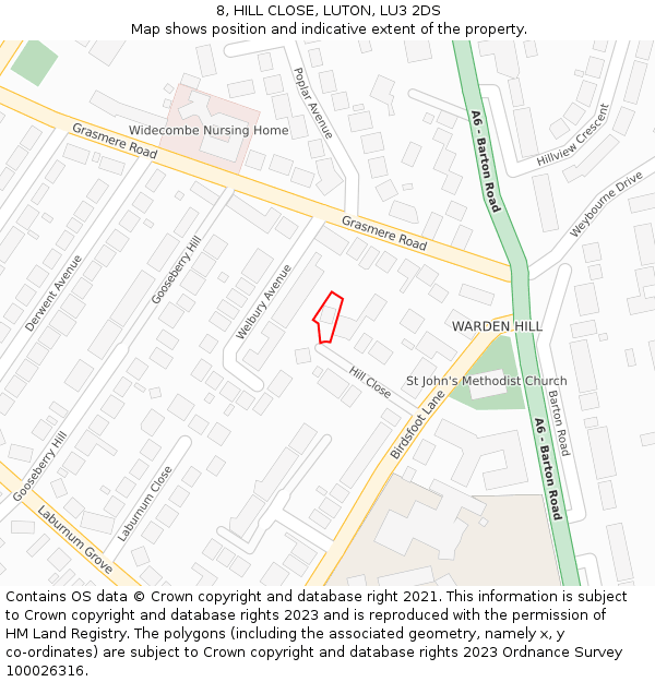 8, HILL CLOSE, LUTON, LU3 2DS: Location map and indicative extent of plot