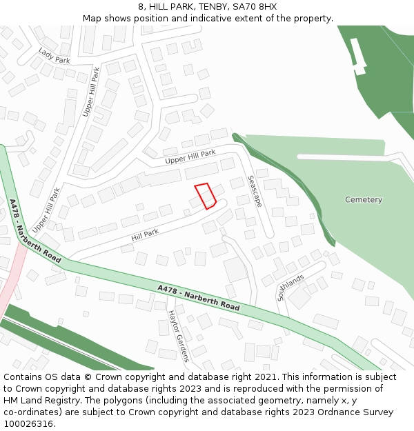 8, HILL PARK, TENBY, SA70 8HX: Location map and indicative extent of plot