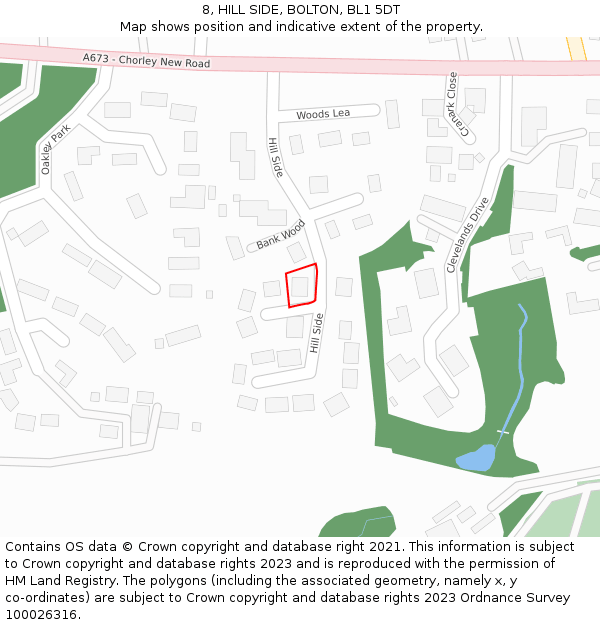 8, HILL SIDE, BOLTON, BL1 5DT: Location map and indicative extent of plot