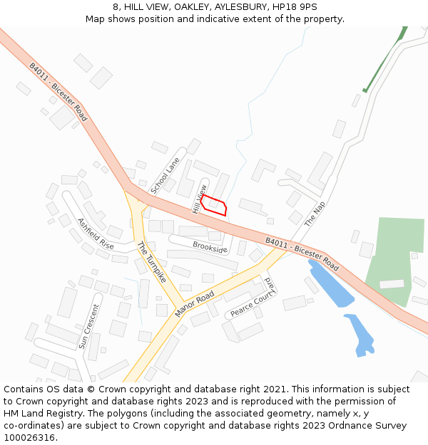 8, HILL VIEW, OAKLEY, AYLESBURY, HP18 9PS: Location map and indicative extent of plot