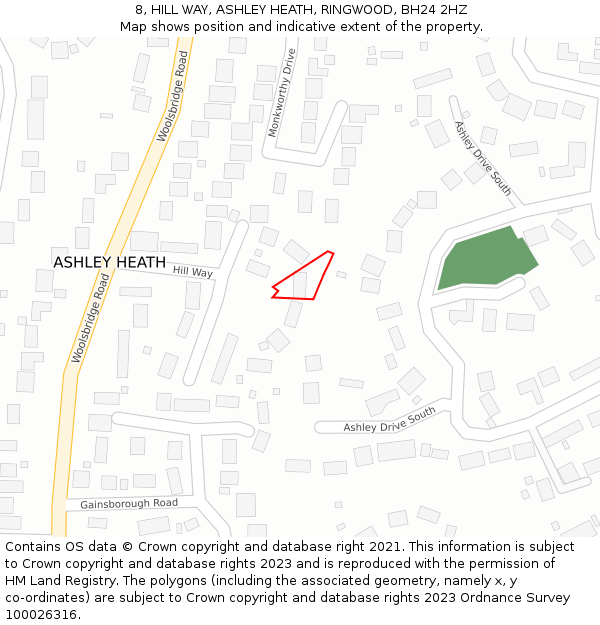 8, HILL WAY, ASHLEY HEATH, RINGWOOD, BH24 2HZ: Location map and indicative extent of plot