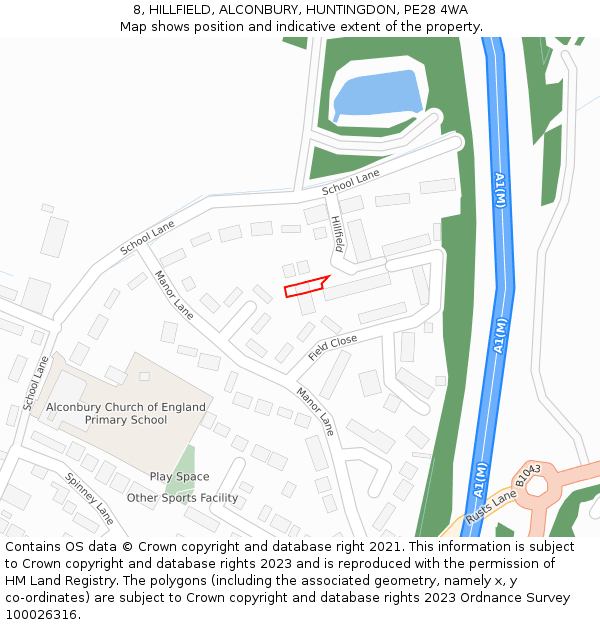 8, HILLFIELD, ALCONBURY, HUNTINGDON, PE28 4WA: Location map and indicative extent of plot