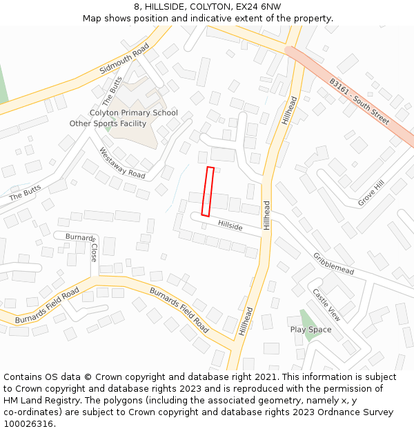 8, HILLSIDE, COLYTON, EX24 6NW: Location map and indicative extent of plot