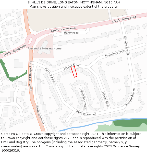 8, HILLSIDE DRIVE, LONG EATON, NOTTINGHAM, NG10 4AH: Location map and indicative extent of plot