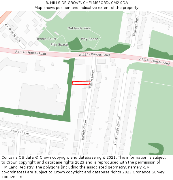 8, HILLSIDE GROVE, CHELMSFORD, CM2 9DA: Location map and indicative extent of plot