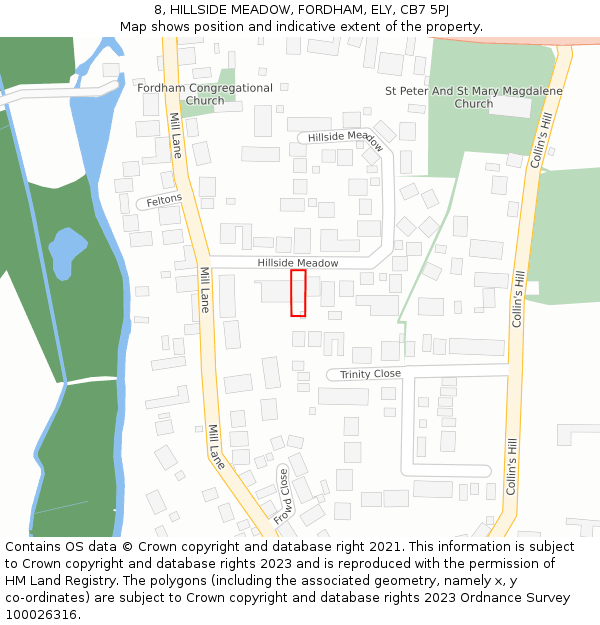 8, HILLSIDE MEADOW, FORDHAM, ELY, CB7 5PJ: Location map and indicative extent of plot