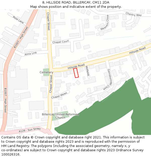 8, HILLSIDE ROAD, BILLERICAY, CM11 2DA: Location map and indicative extent of plot