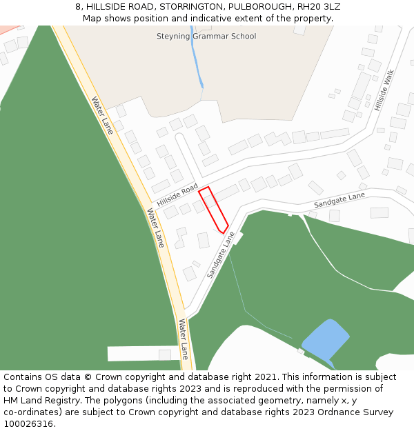 8, HILLSIDE ROAD, STORRINGTON, PULBOROUGH, RH20 3LZ: Location map and indicative extent of plot