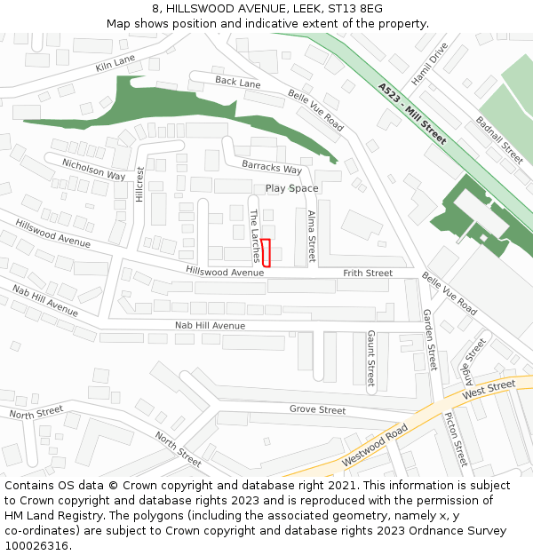 8, HILLSWOOD AVENUE, LEEK, ST13 8EG: Location map and indicative extent of plot