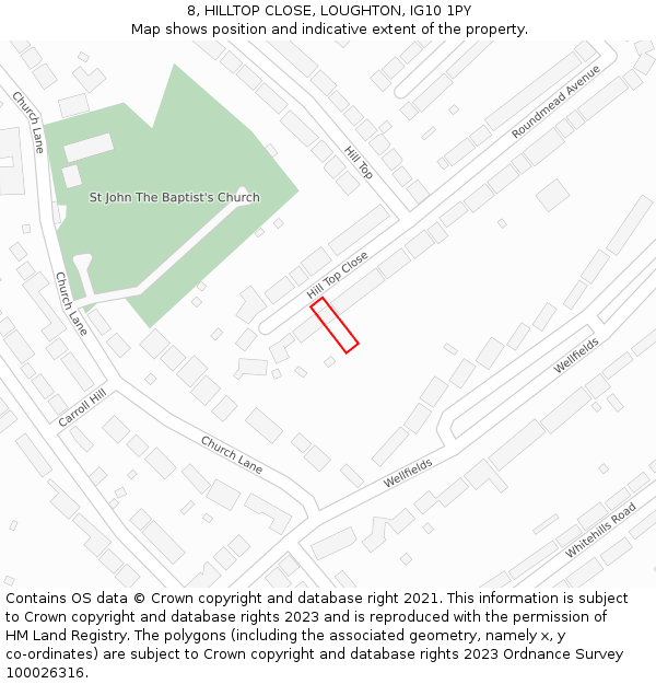 8, HILLTOP CLOSE, LOUGHTON, IG10 1PY: Location map and indicative extent of plot