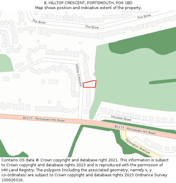 8, HILLTOP CRESCENT, PORTSMOUTH, PO6 1BD: Location map and indicative extent of plot