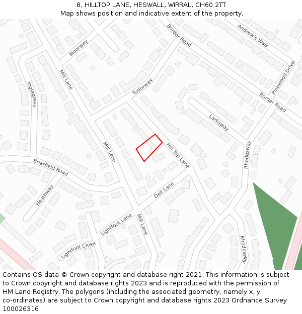 8, HILLTOP LANE, HESWALL, WIRRAL, CH60 2TT: Location map and indicative extent of plot