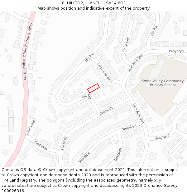 8, HILLTOP, LLANELLI, SA14 8DF: Location map and indicative extent of plot