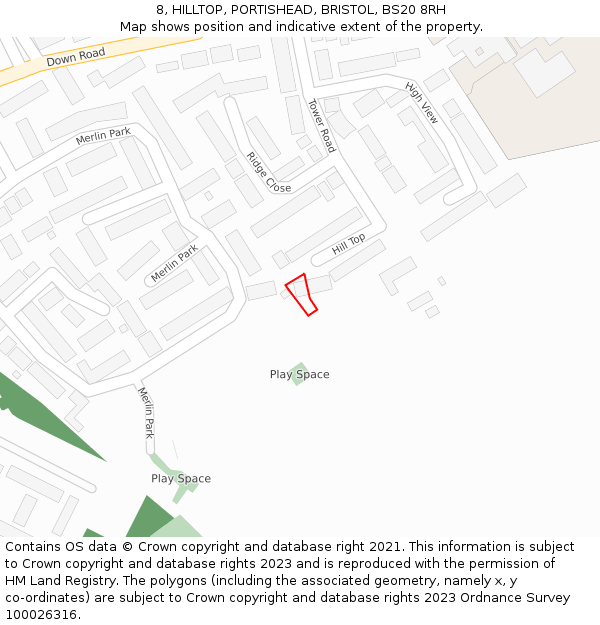 8, HILLTOP, PORTISHEAD, BRISTOL, BS20 8RH: Location map and indicative extent of plot