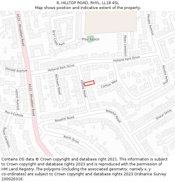 8, HILLTOP ROAD, RHYL, LL18 4SL: Location map and indicative extent of plot