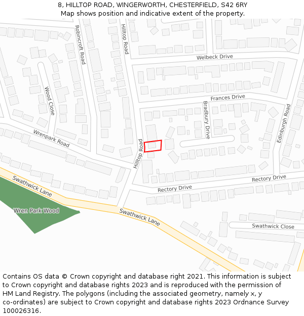 8, HILLTOP ROAD, WINGERWORTH, CHESTERFIELD, S42 6RY: Location map and indicative extent of plot