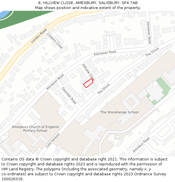 8, HILLVIEW CLOSE, AMESBURY, SALISBURY, SP4 7AB: Location map and indicative extent of plot