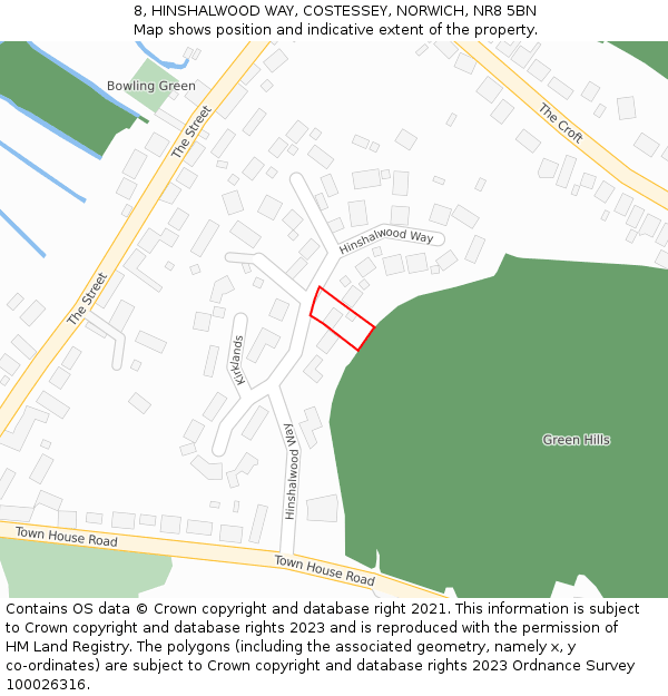 8, HINSHALWOOD WAY, COSTESSEY, NORWICH, NR8 5BN: Location map and indicative extent of plot